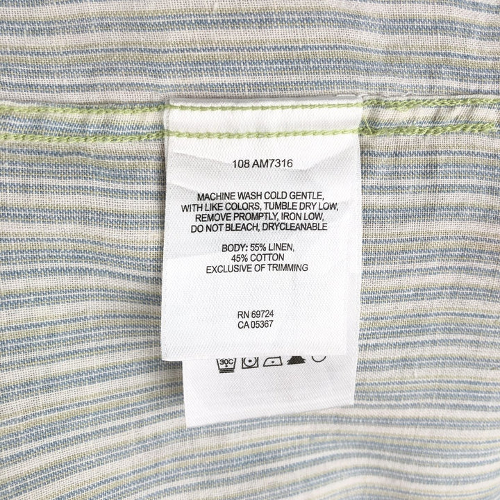 2000'S Columbia Stripe Pattern Short-Sleeve Cotton x Linen Box Shirt, Men's Size L (approx.) linen Blue type light blue Vintage Second Hand