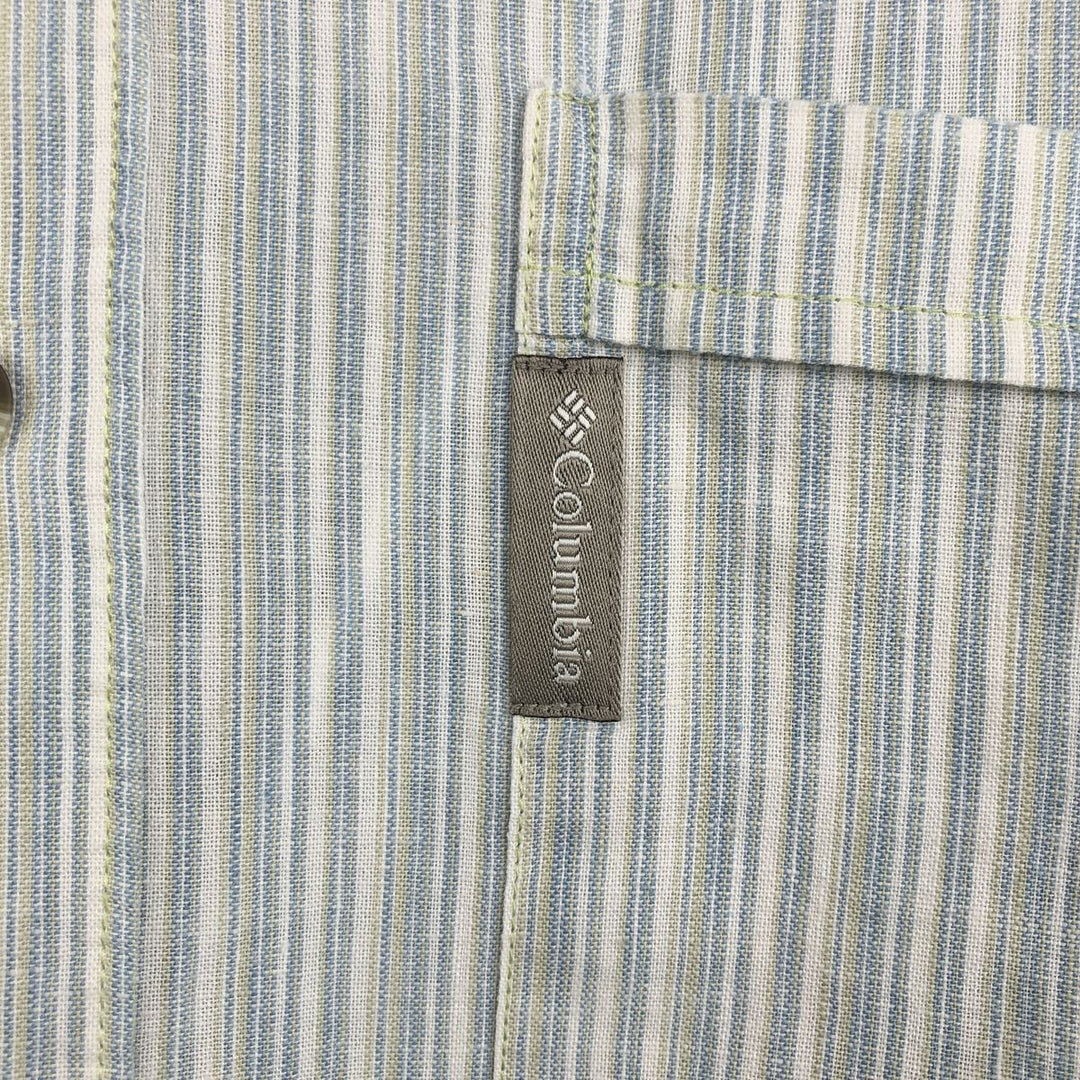 2000'S Columbia Stripe Pattern Short-Sleeve Cotton x Linen Box Shirt, Men's Size L (approx.) linen Blue type light blue Vintage Second Hand