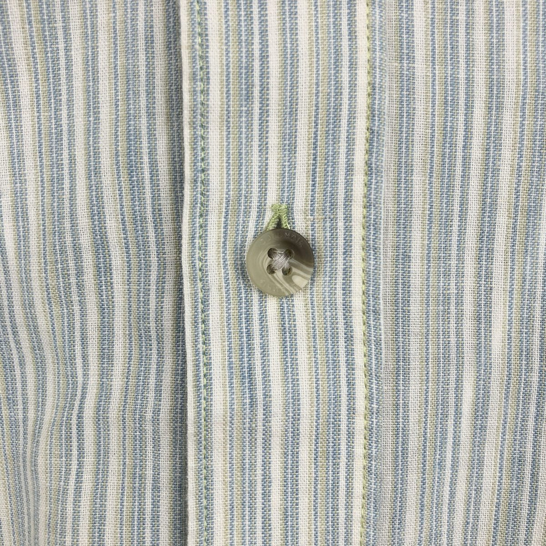 2000'S Columbia Stripe Pattern Short-Sleeve Cotton x Linen Box Shirt, Men's Size L (approx.) linen Blue type light blue Vintage Second Hand