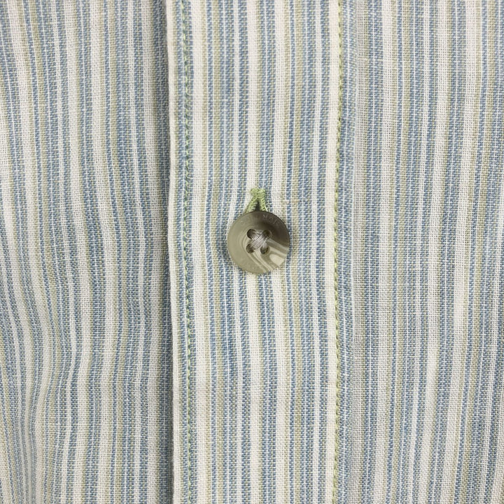 2000'S Columbia Stripe Pattern Short-Sleeve Cotton x Linen Box Shirt, Men's Size L (approx.) linen Blue type light blue Vintage Second Hand