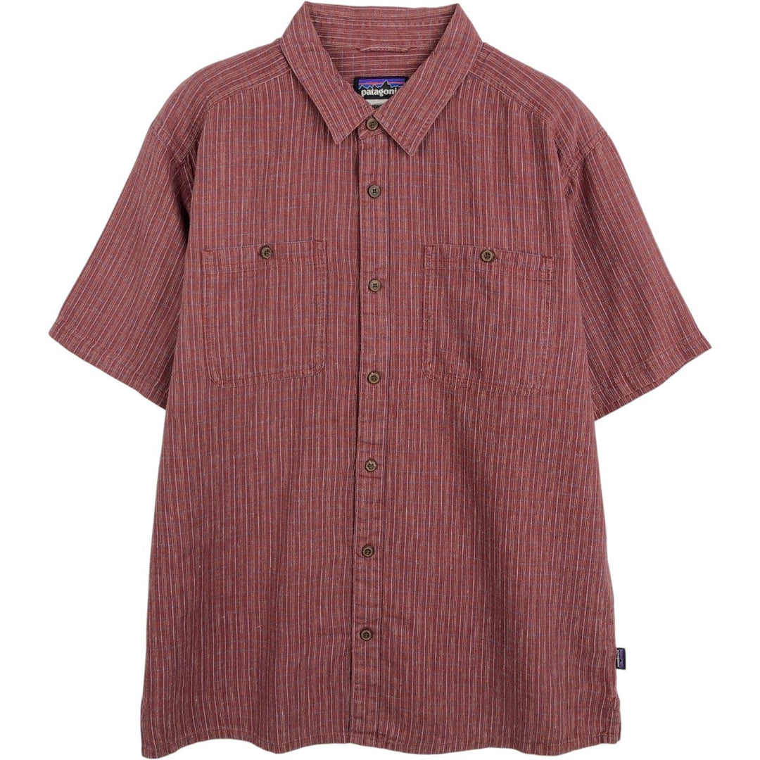 Patagonia Backstep Shirt 53139SP15 Check Pattern Short Sleeve Cotton x Hemp Box Shirt Men's Size L Hemp red type Vintage Second Hand