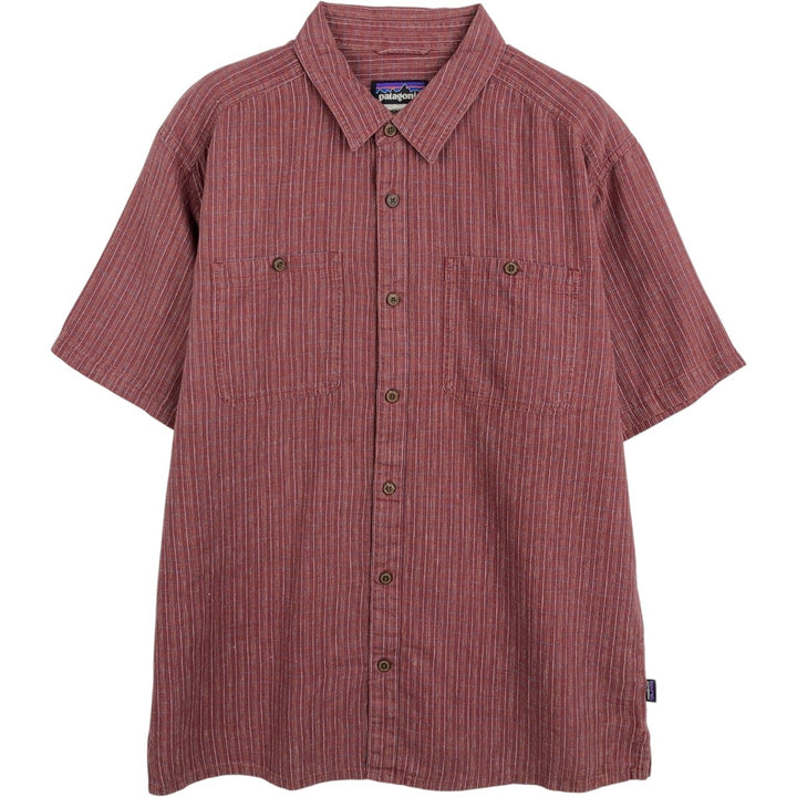 Patagonia Backstep Shirt 53139SP15 Check Pattern Short Sleeve Cotton x Hemp Box Shirt Men's Size L Hemp red type Vintage Second Hand