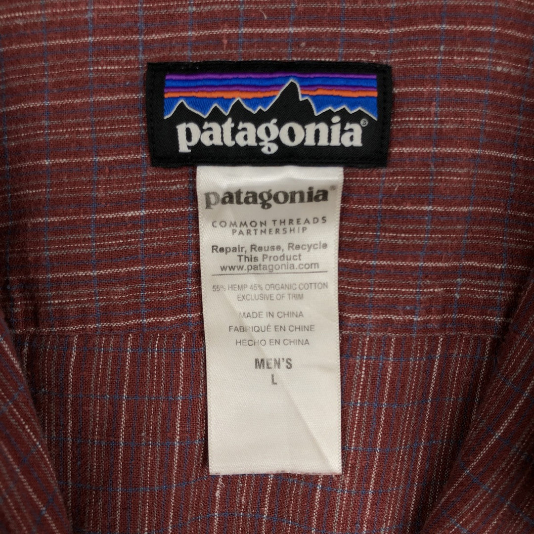 Patagonia Backstep Shirt 53139SP15 Check Pattern Short Sleeve Cotton x Hemp Box Shirt Men's Size L Hemp red type Vintage Second Hand