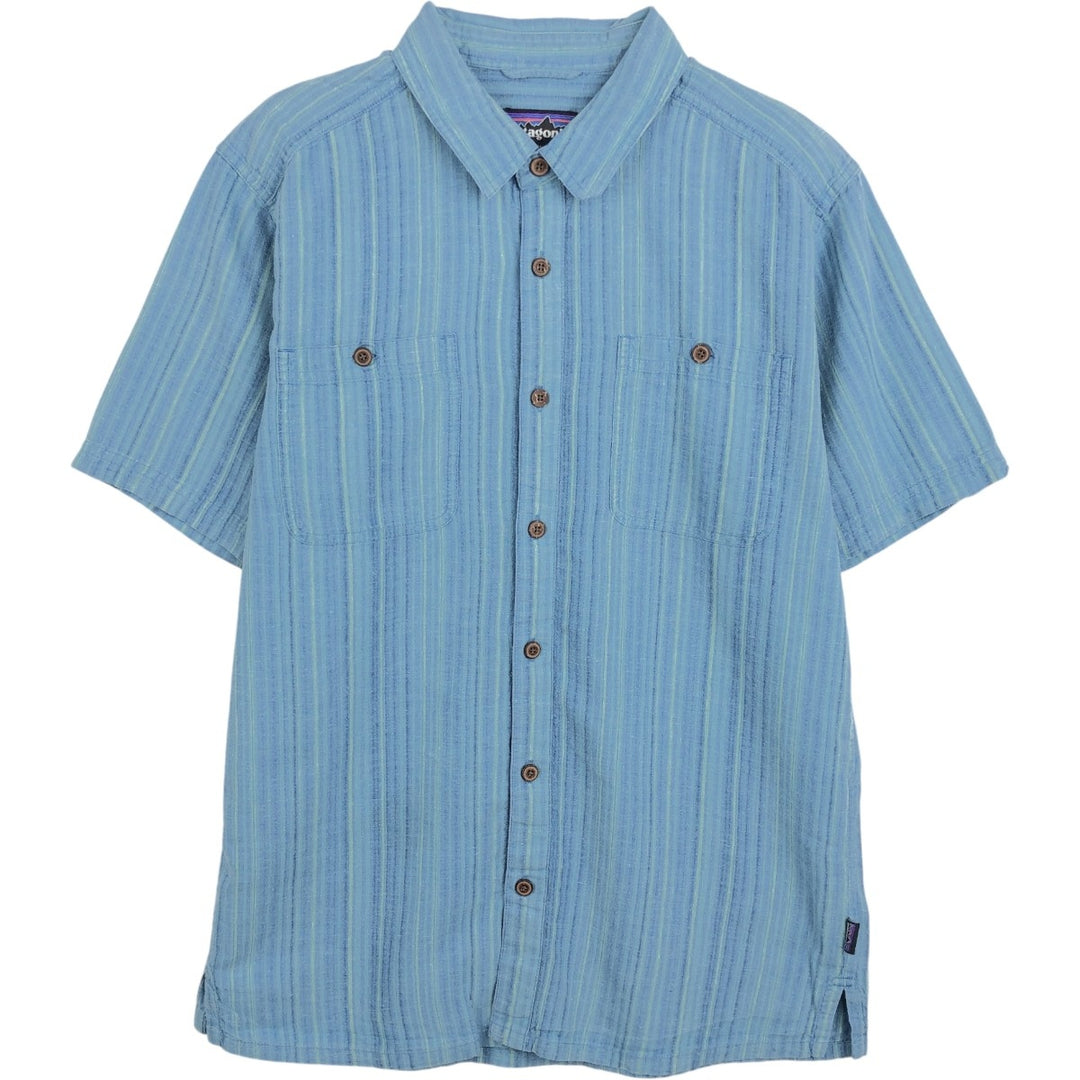 Patagonia Backstep Shirt 53139SP16 Stripe Pattern Short Sleeve Cotton x Hemp Box Shirt Men's Size M (approx.) Hemp blue type Vintage Second Hand