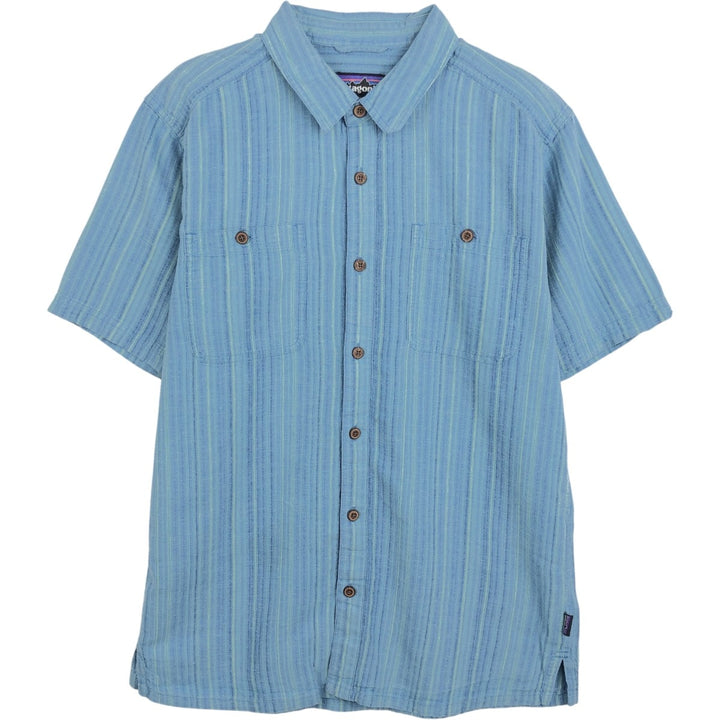 Patagonia Backstep Shirt 53139SP16 Stripe Pattern Short Sleeve Cotton x Hemp Box Shirt Men's Size M (approx.) Hemp blue type Vintage Second Hand