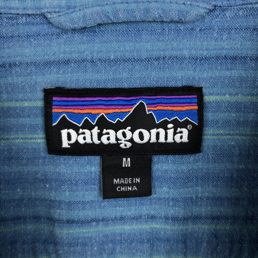 Patagonia Backstep Shirt 53139SP16 Stripe Pattern Short Sleeve Cotton x Hemp Box Shirt Men's Size M (approx.) Hemp blue type Vintage Second Hand