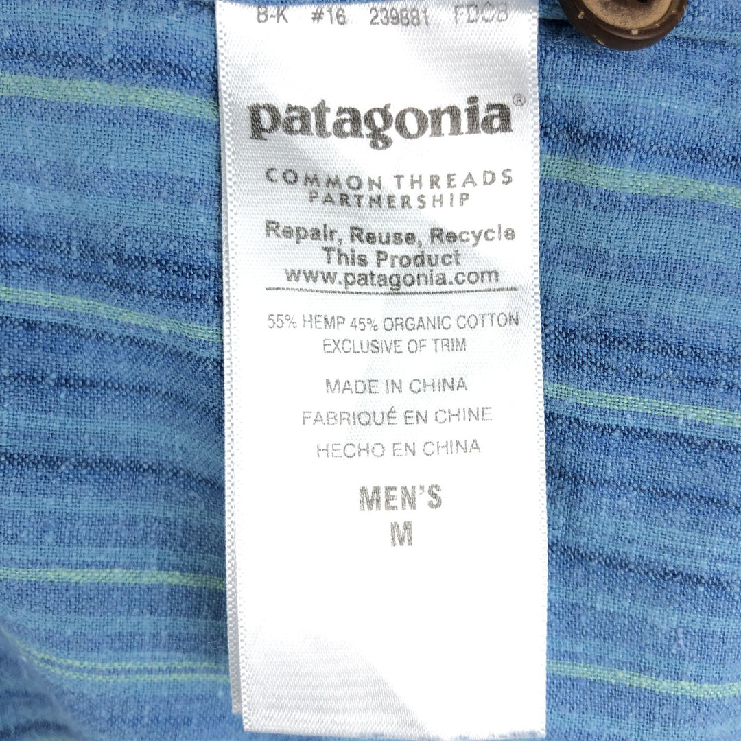 Patagonia Backstep Shirt 53139SP16 Stripe Pattern Short Sleeve Cotton x Hemp Box Shirt Men's Size M (approx.) Hemp blue type Vintage Second Hand