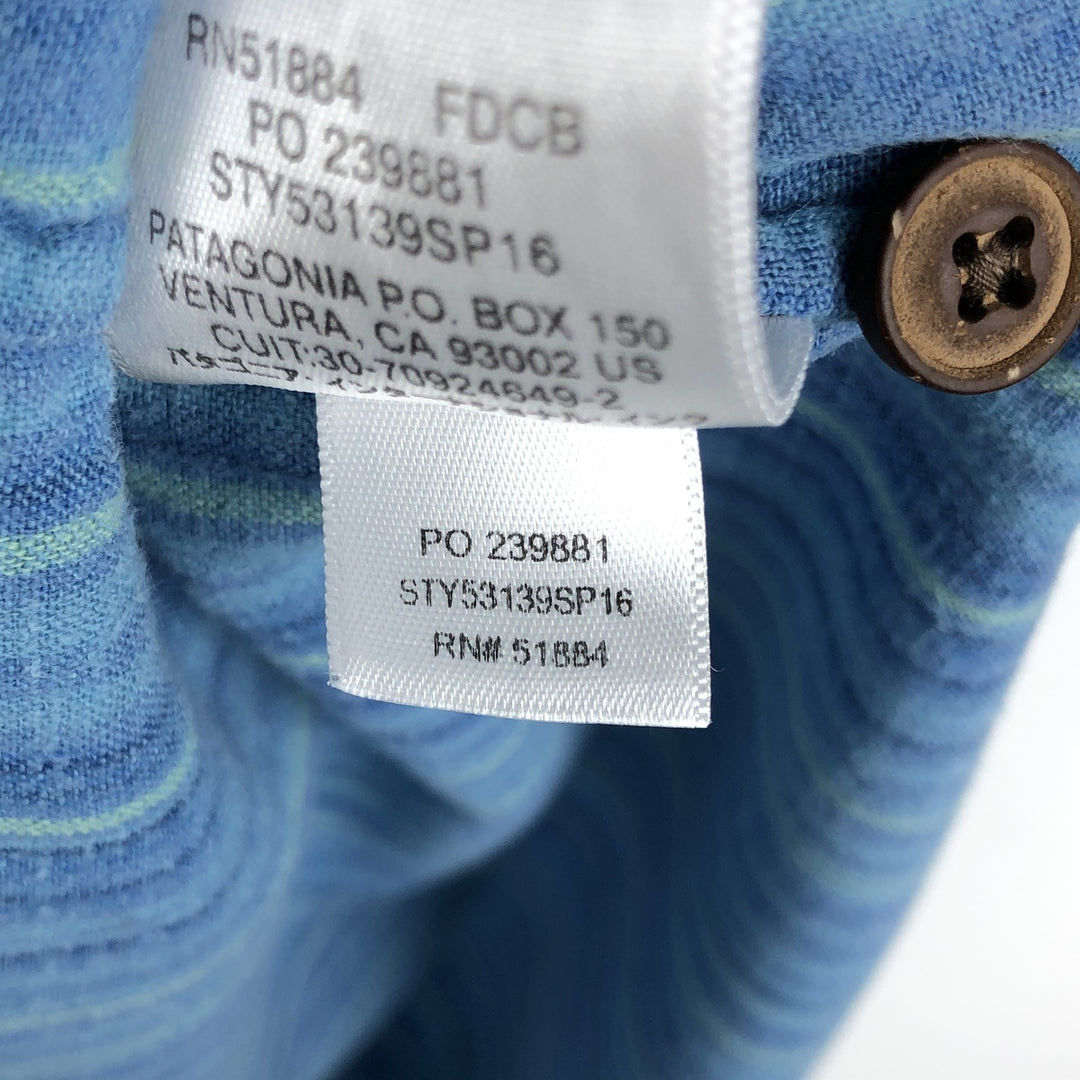 Patagonia Backstep Shirt 53139SP16 Stripe Pattern Short Sleeve Cotton x Hemp Box Shirt Men's Size M (approx.) Hemp blue type Vintage Second Hand