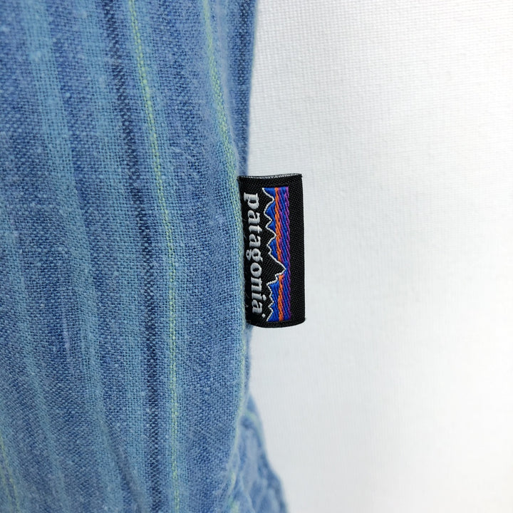 Patagonia Backstep Shirt 53139SP16 Stripe Pattern Short Sleeve Cotton x Hemp Box Shirt Men's Size M (approx.) Hemp blue type Vintage Second Hand
