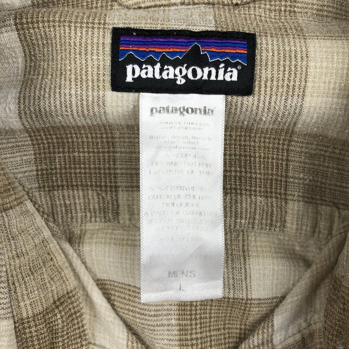 Patagonia 53138SP14 Check Pattern Short Sleeve Cotton x Hemp Box Shirt Men's Size L (approx.) Hemp Beige type Vintage Second Hand