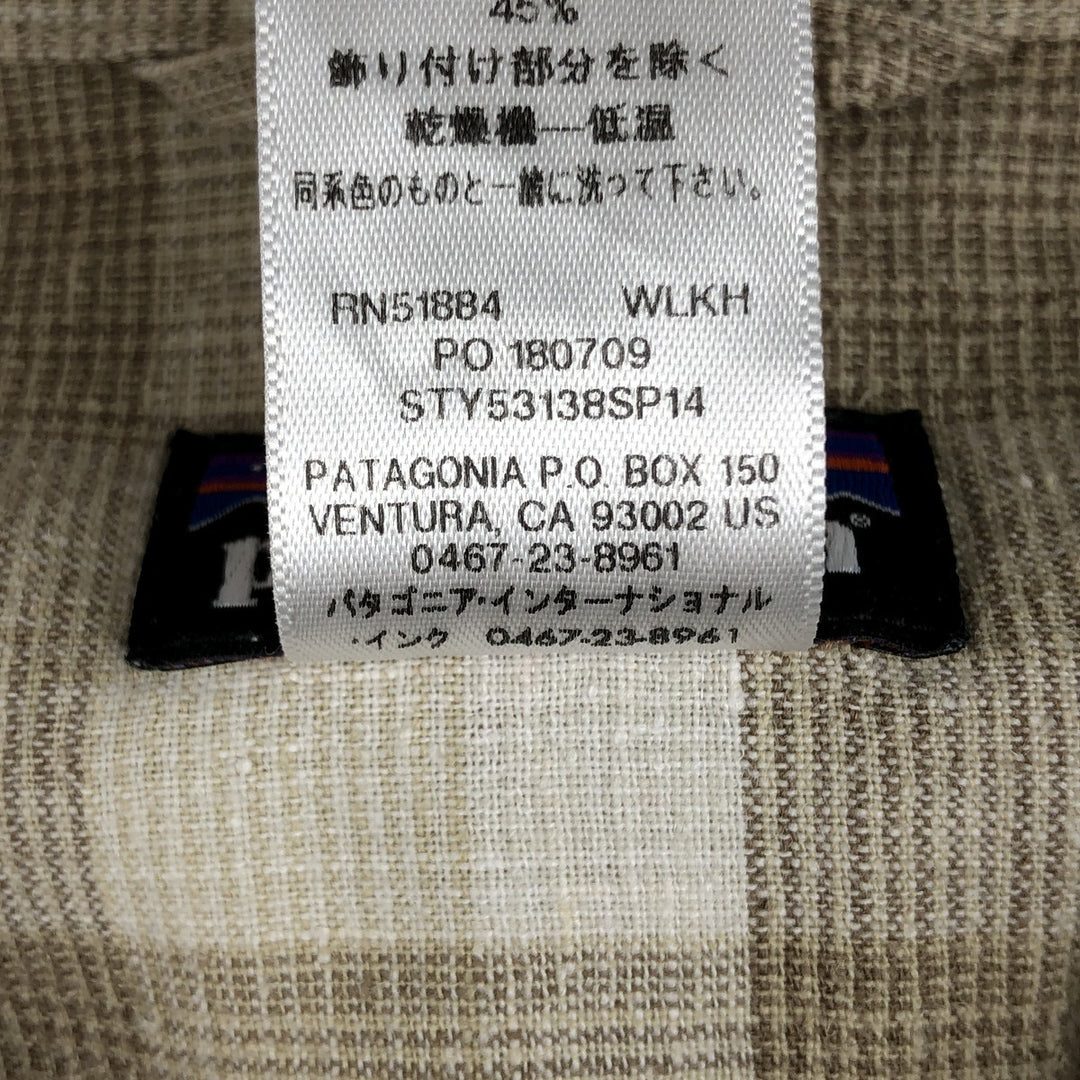 Patagonia 53138SP14 Check Pattern Short Sleeve Cotton x Hemp Box Shirt Men's Size L (approx.) Hemp Beige type Vintage Second Hand