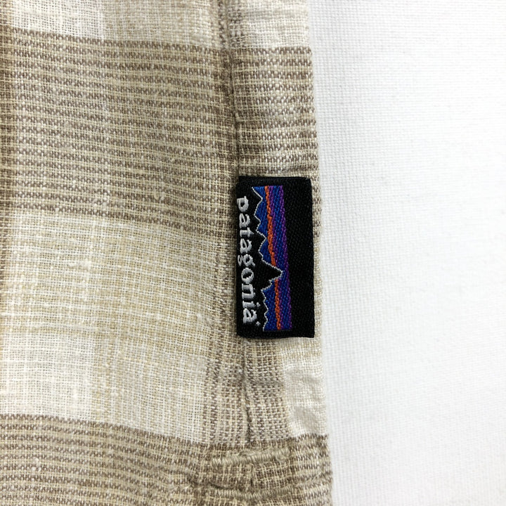 Patagonia 53138SP14 Check Pattern Short Sleeve Cotton x Hemp Box Shirt Men's Size L (approx.) Hemp Beige type Vintage Second Hand