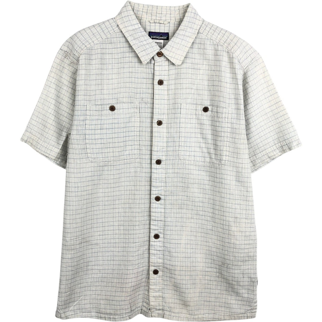 Patagonia 53138SP12 Check Pattern Short Sleeve Cotton x Hemp Box Shirt Men's Size M (approx.) Hemp white type Vintage Second Hand