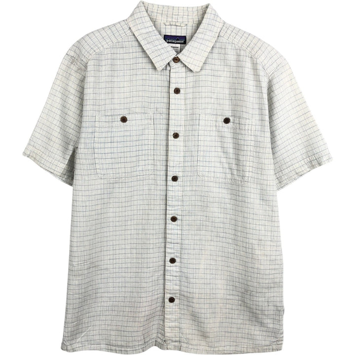 Patagonia 53138SP12 Check Pattern Short Sleeve Cotton x Hemp Box Shirt Men's Size M (approx.) Hemp white type Vintage Second Hand