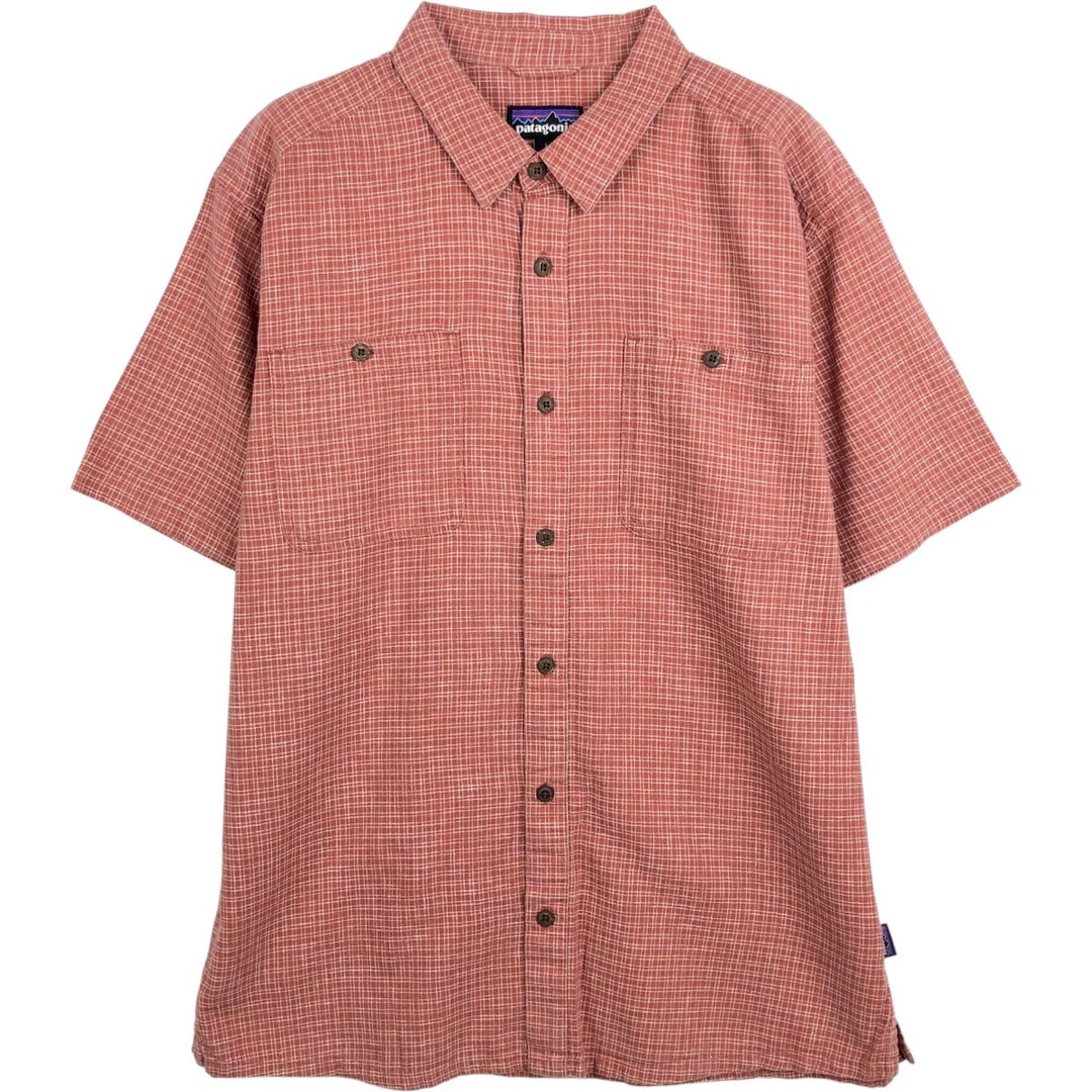 Patagonia Backstep Shirt 53139SP20 Check Pattern Short Sleeve Cotton x Hemp Box Shirt Men's Size L Hemp red type Vintage Second Hand