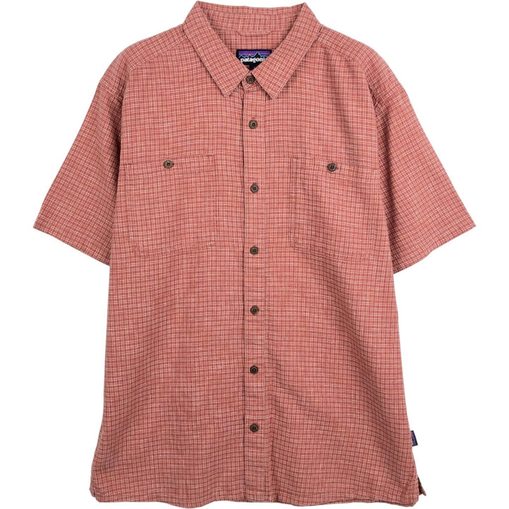 Patagonia Backstep Shirt 53139SP20 Check Pattern Short Sleeve Cotton x Hemp Box Shirt Men's Size L Hemp red type Vintage Second Hand
