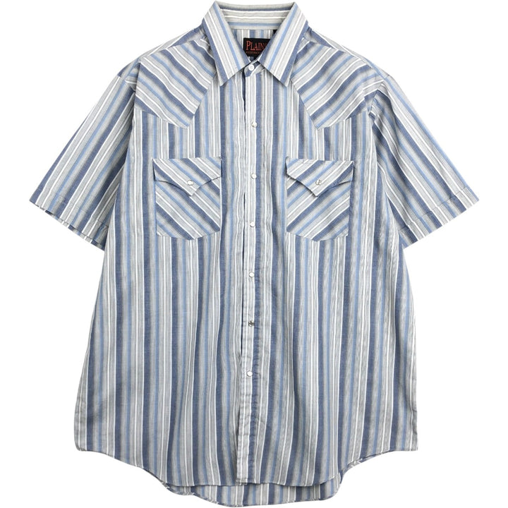 90'S ELY PLAINS WESTERN WEAR Short-Sleeve Western Shirt, Men's Size L (Equivalent), Vintage polyester blue type Vintage Second Hand