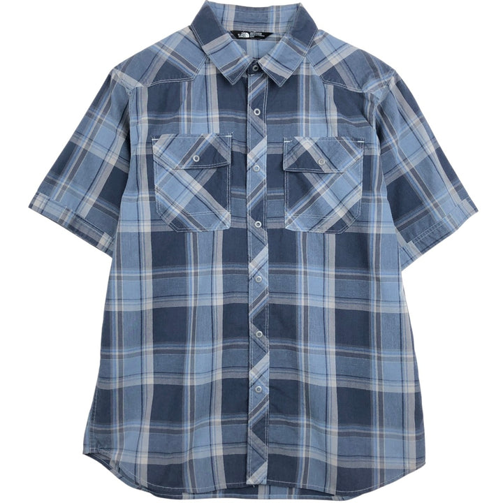 THE NORTH FACE Short Sleeve Check Shirt, Men's Size M cotton blue type Vintage Second Hand