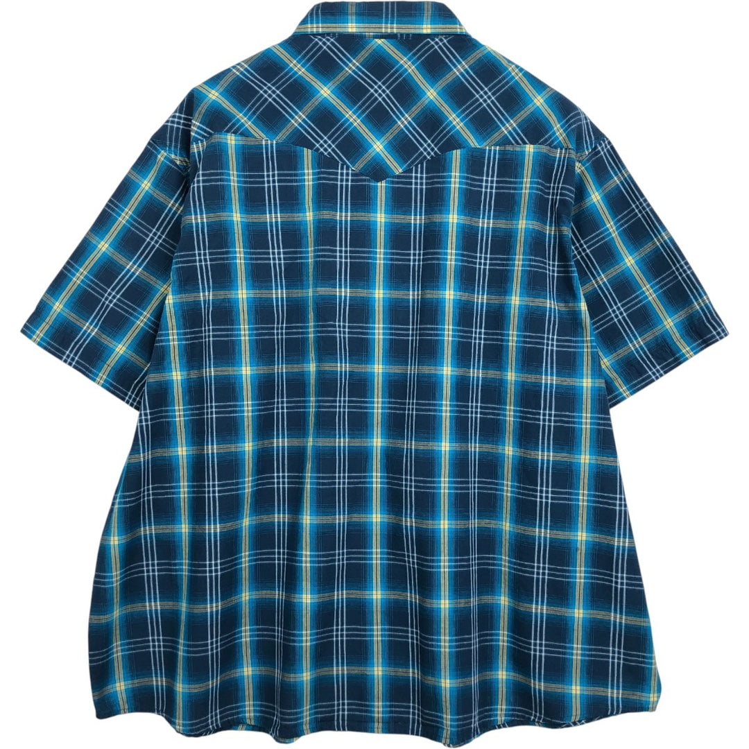 Wrangler Check Pattern Short-Sleeve Western Shirt, Men's Size XXXL (approx.) polyester blue type Vintage Second Hand