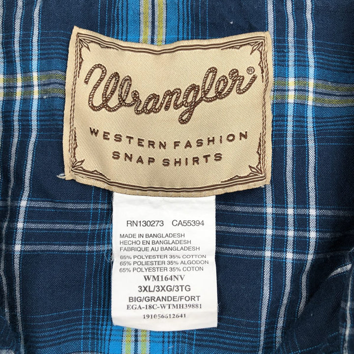Wrangler Check Pattern Short-Sleeve Western Shirt, Men's Size XXXL (approx.) polyester blue type Vintage Second Hand