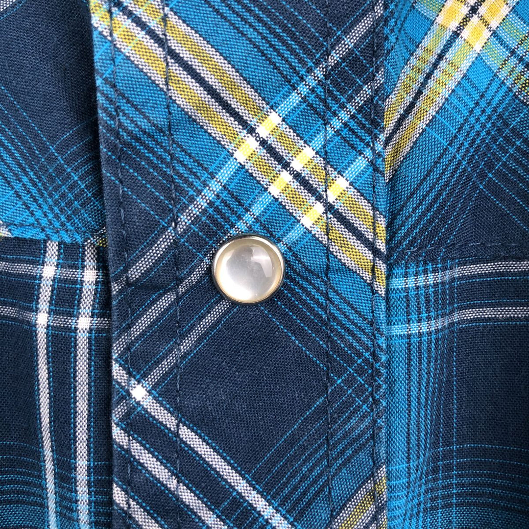 Wrangler Check Pattern Short-Sleeve Western Shirt, Men's Size XXXL (approx.) polyester blue type Vintage Second Hand