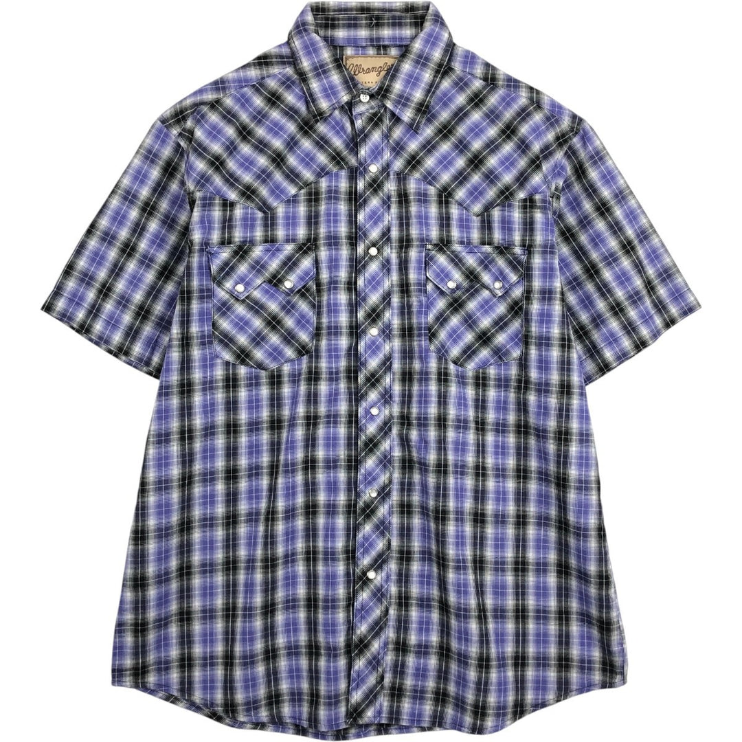 Wrangler Short-Sleeve Western Shirt, Men's Size L (approx.) cotton purple type Vintage Second Hand