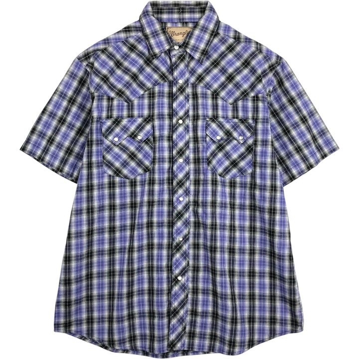 Wrangler Short-Sleeve Western Shirt, Men's Size L (approx.) cotton purple type Vintage Second Hand