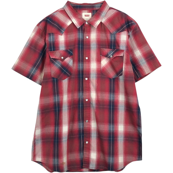 Levi's short-sleeved Western shirt, men's size XXL. cotton red type Vintage Second Hand