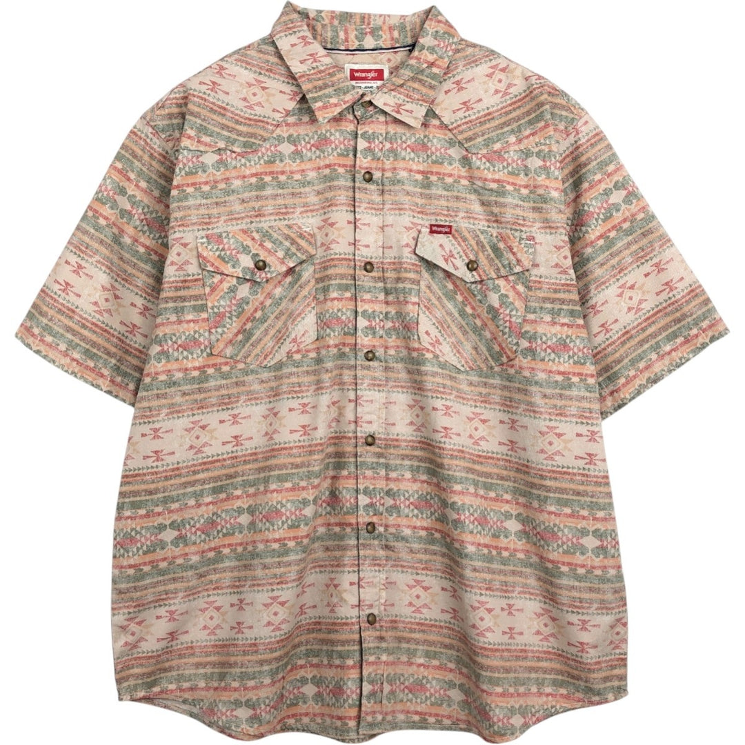 90'S Wrangler all-over Native American pattern short-sleeved Western shirt, men's size XL. unclear red type Vintage Second Hand