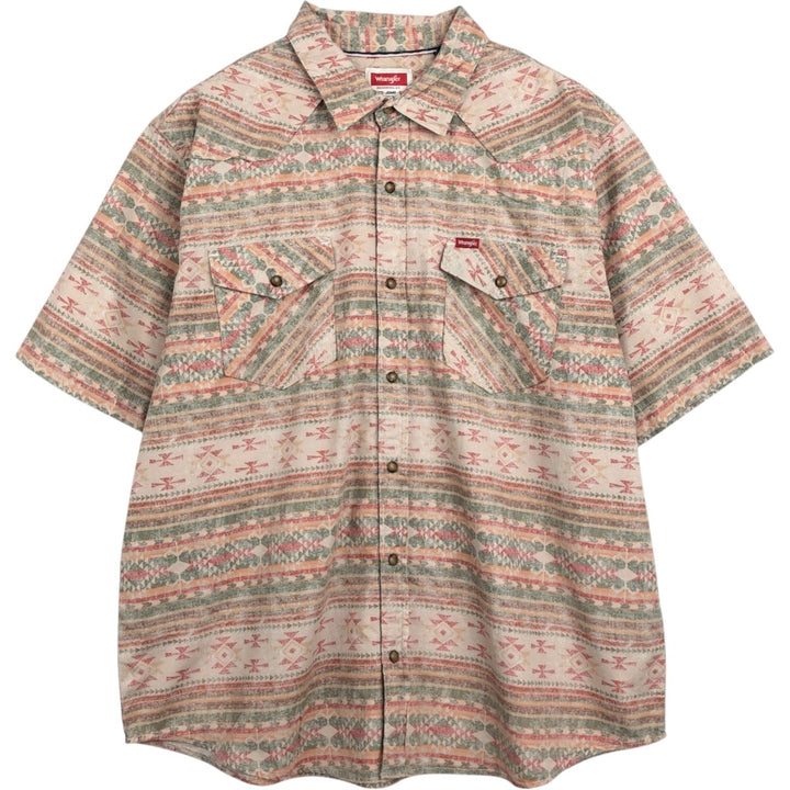 90'S Wrangler all-over Native American pattern short-sleeved Western shirt, men's size XL. unclear red type Vintage Second Hand