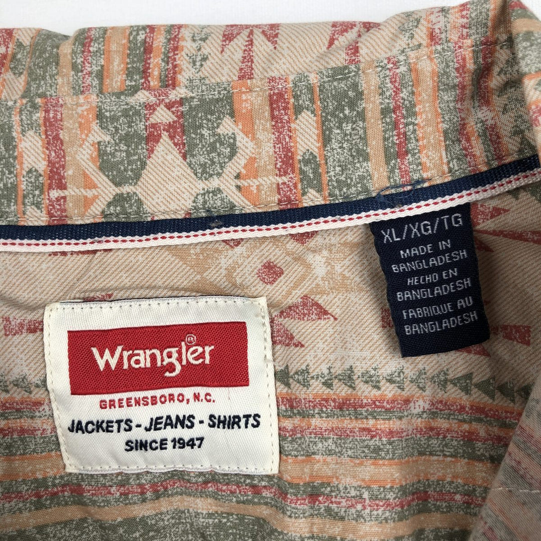 90'S Wrangler all-over Native American pattern short-sleeved Western shirt, men's size XL. unclear red type Vintage Second Hand
