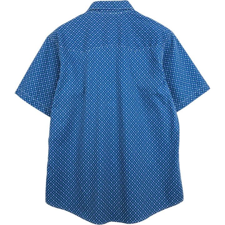 Wrangler all-over diamond pattern short-sleeved Western shirt, men's size L (approx.) cotton blue type Vintage Second Hand
