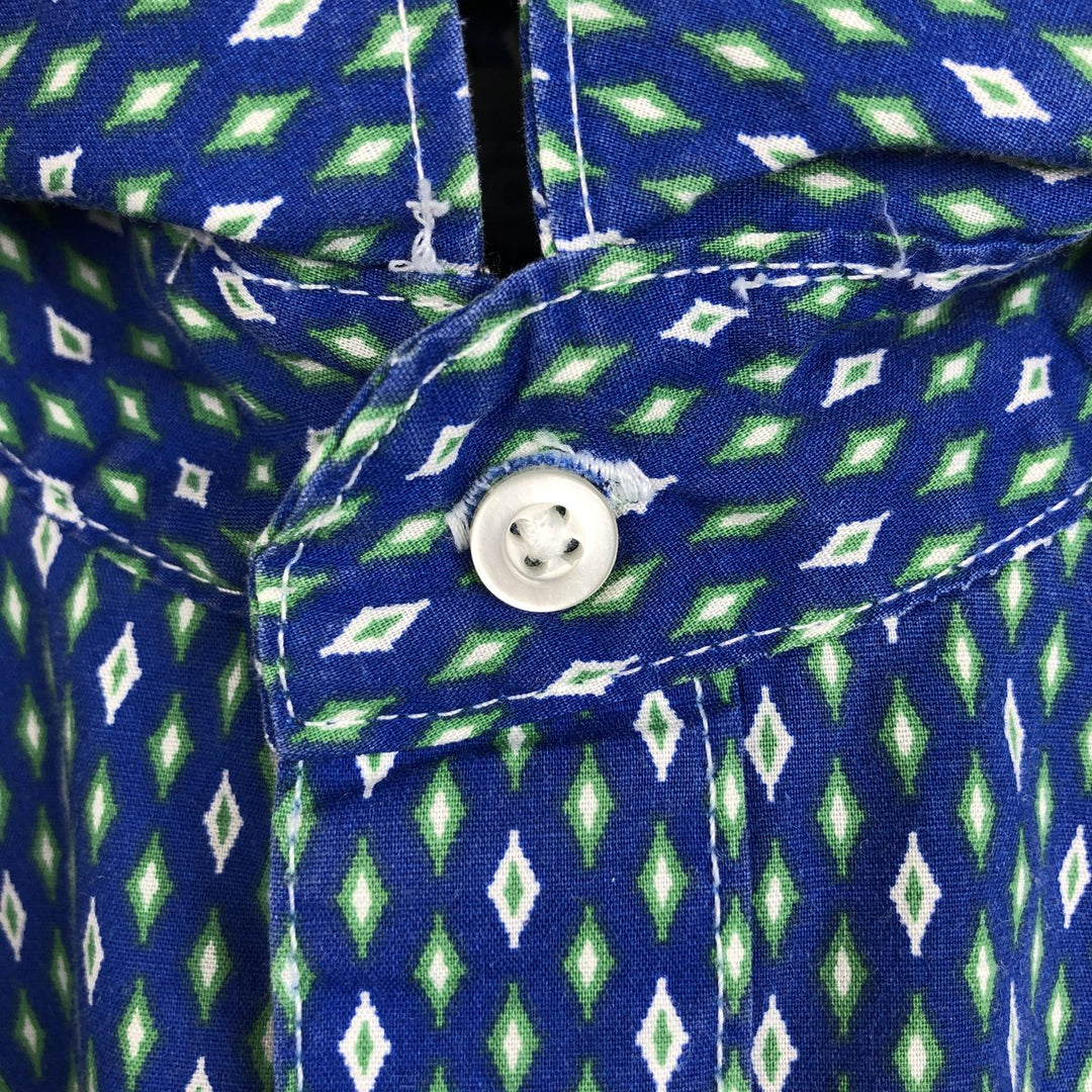 Wrangler all-over diamond pattern short-sleeved Western shirt, men's size L (approx.) cotton blue type Vintage Second Hand