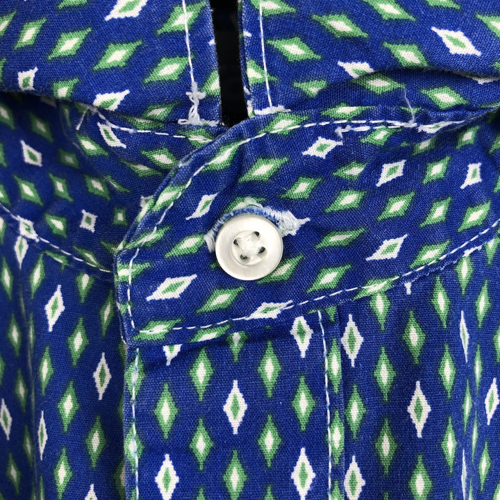 Wrangler all-over diamond pattern short-sleeved Western shirt, men's size L (approx.) cotton blue type Vintage Second Hand