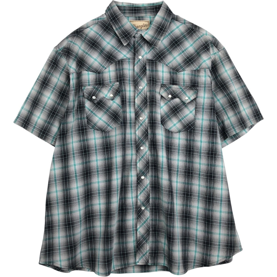 Wrangler Check Pattern Short-Sleeve Western Shirt, Men's XXL (approx.) cotton black type Vintage Second Hand