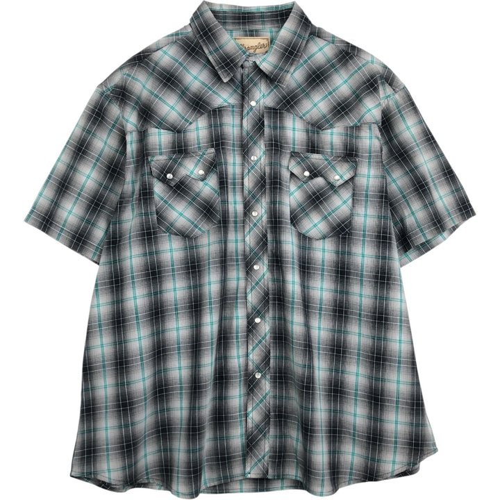 Wrangler Check Pattern Short-Sleeve Western Shirt, Men's XXL (approx.) cotton black type Vintage Second Hand