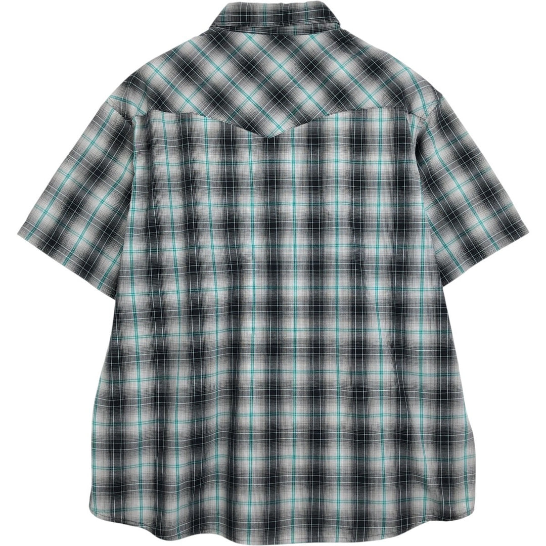Wrangler Check Pattern Short-Sleeve Western Shirt, Men's XXL (approx.) cotton black type Vintage Second Hand