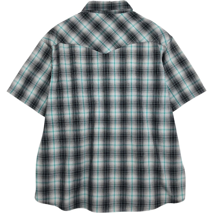 Wrangler Check Pattern Short-Sleeve Western Shirt, Men's XXL (approx.) cotton black type Vintage Second Hand
