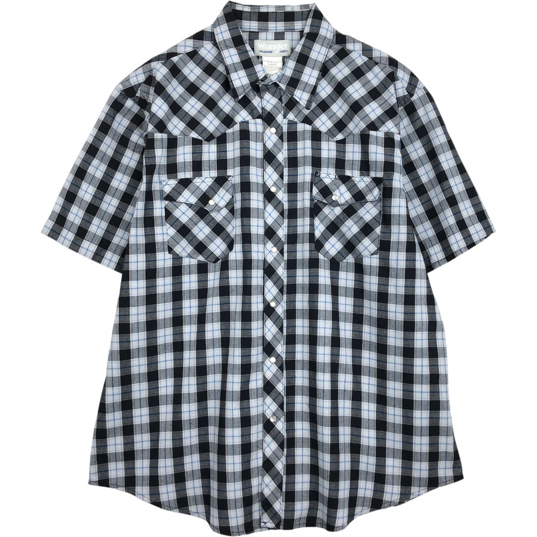 Wrangler Check Pattern Short-Sleeve Western Shirt, Men's Size XL (approx.) cotton black type Vintage Second Hand