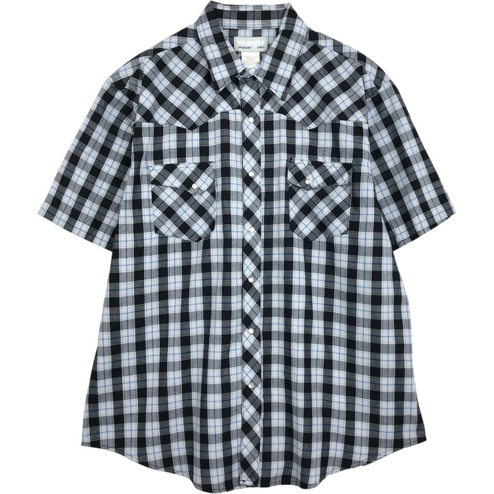 Wrangler Check Pattern Short-Sleeve Western Shirt, Men's Size XL (approx.) cotton black type Vintage Second Hand