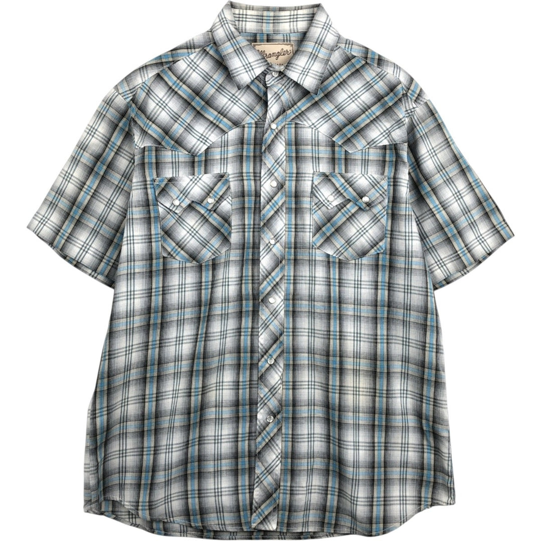 Wrangler Check Pattern Short-Sleeve Western Shirt, Men's Size L (approx.) unclear white type Vintage Second Hand