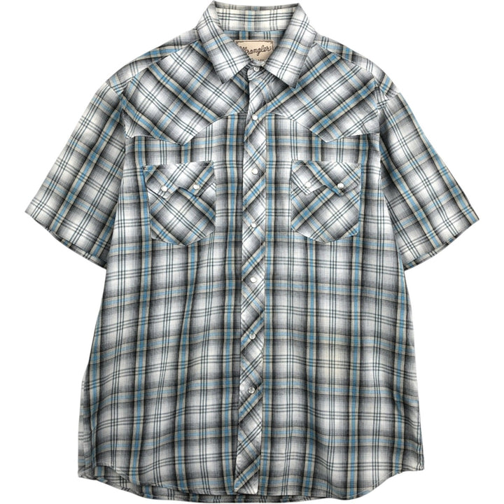 Wrangler Check Pattern Short-Sleeve Western Shirt, Men's Size L (approx.) unclear white type Vintage Second Hand