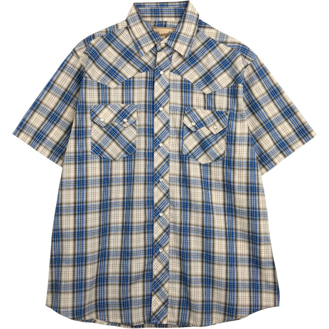 Wrangler Check Pattern Short-Sleeve Western Shirt, Men's Size L (approx.) cotton blue type Vintage Second Hand