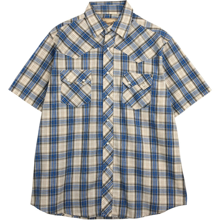 Wrangler Check Pattern Short-Sleeve Western Shirt, Men's Size L (approx.) cotton blue type Vintage Second Hand