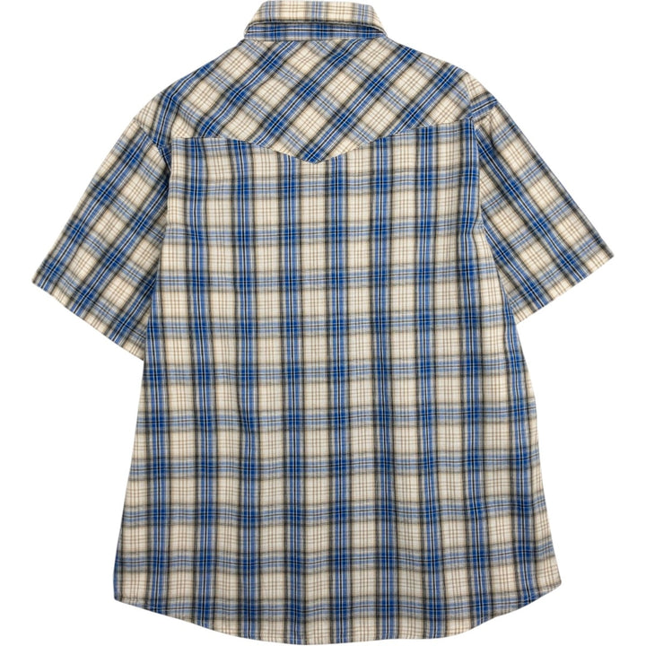 Wrangler Check Pattern Short-Sleeve Western Shirt, Men's Size L (approx.) cotton blue type Vintage Second Hand