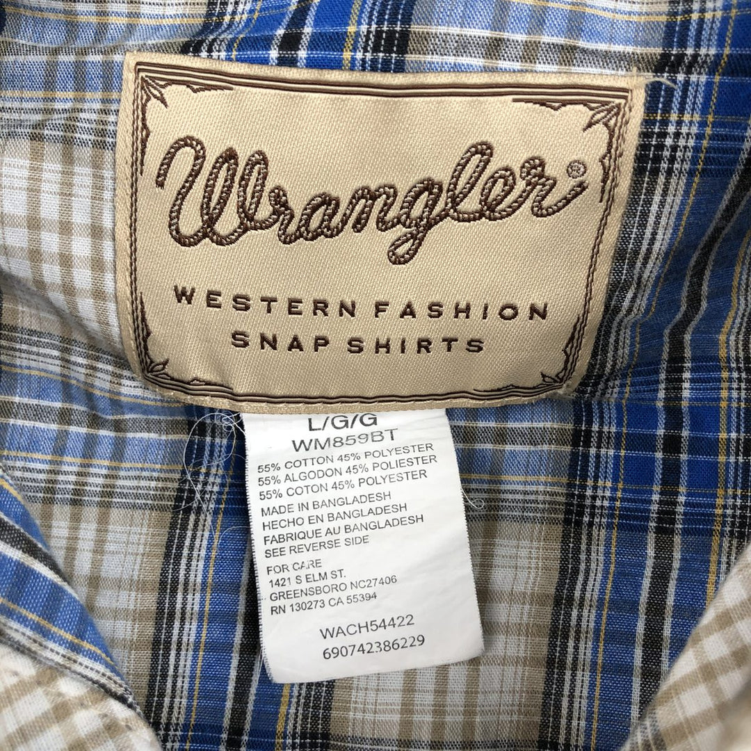 Wrangler Check Pattern Short-Sleeve Western Shirt, Men's Size L (approx.) cotton blue type Vintage Second Hand
