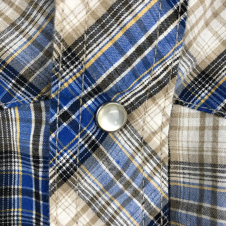 Wrangler Check Pattern Short-Sleeve Western Shirt, Men's Size L (approx.) cotton blue type Vintage Second Hand