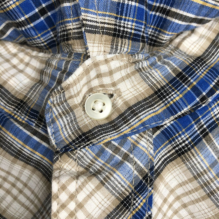 Wrangler Check Pattern Short-Sleeve Western Shirt, Men's Size L (approx.) cotton blue type Vintage Second Hand