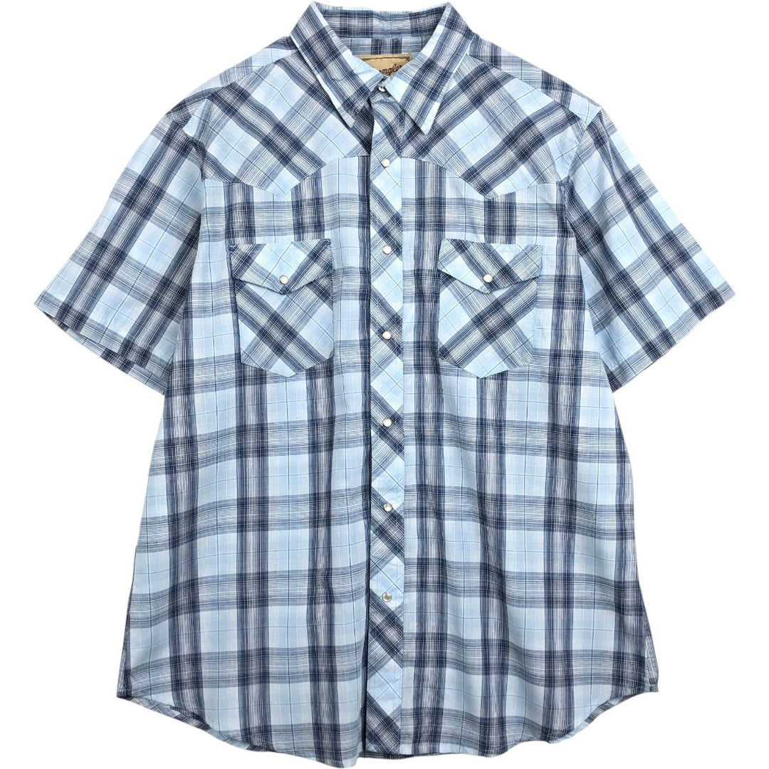 Wrangler Western Shirts, Short Sleeve, Men's Size XL (approx.) cotton Blue type light blue Vintage Second Hand