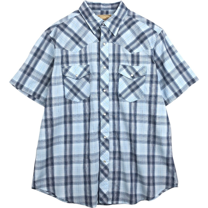 Wrangler Western Shirts, Short Sleeve, Men's Size XL (approx.) cotton Blue type light blue Vintage Second Hand